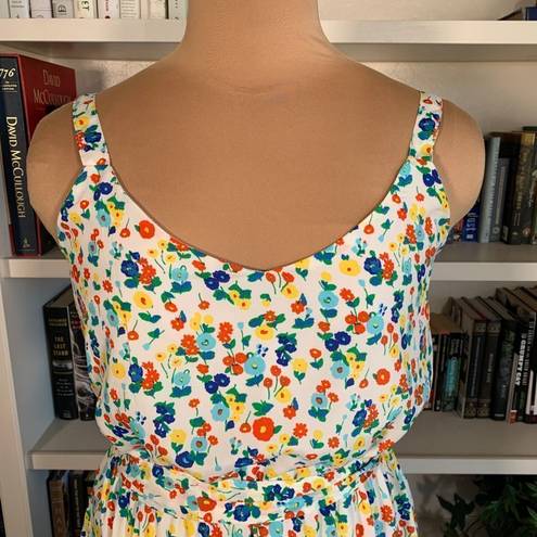 Bebop  Dress Mini White Tank Bright Floral Scoopneck Flirty Sleeveless Size Large