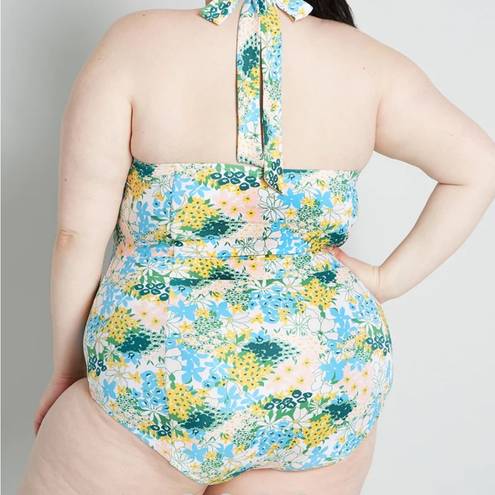 Modcloth  The Ava One-Piece Swimsuit New Plus floral halter swimsuit Sz 1X