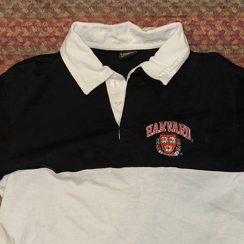 Polo HARVARD UNIVERSITY AUTHENTIC BLACK & WHITE COLOR BLOCK  LONG SLEEVE TEE