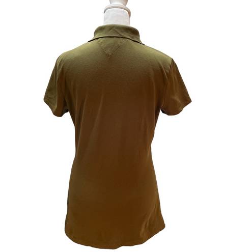 Tommy Hilfiger Olive Green Women’s Short Sleeve Polo Shirt Size Medium *flaw*