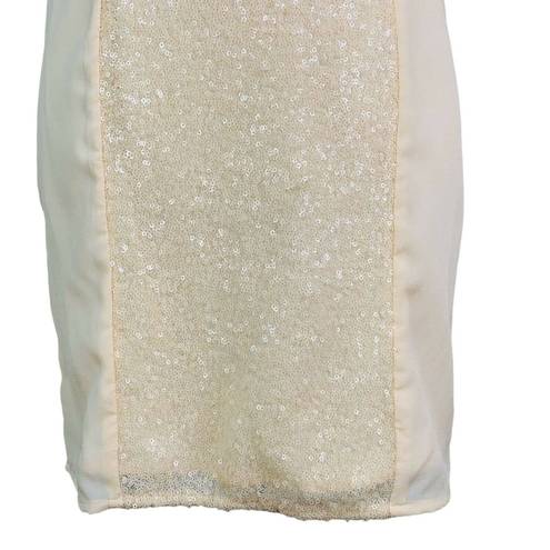 MM Couture  Miss Me Dress Small Mini Cream Strapless Ruched Sequins New