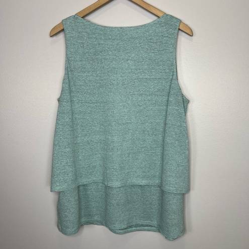 J.Jill  Pure Jill Layered Tank Top Large Mint Green Stripe Linen Blend Casual