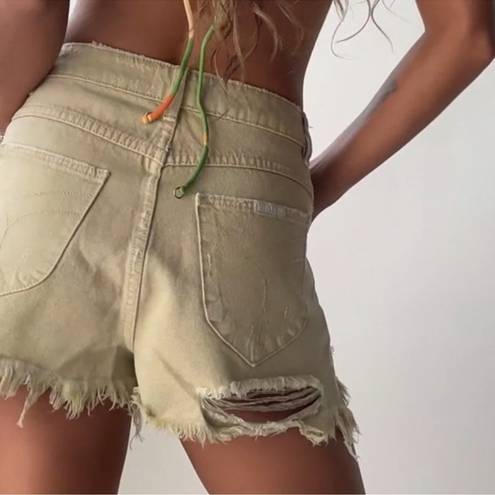 Rolla's Rolla’s “Dusters” high rise slim distressed denim shorts Layla stone tan khaki