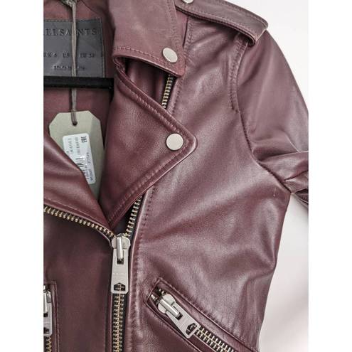 All Saints Balfern Leather Biker Jacket In Deep Berry Size 2 NEW