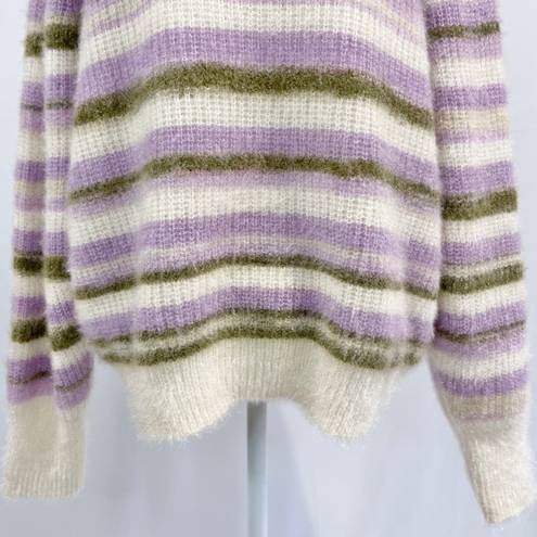 VERO MODA New  Grace Stripe Sweater Fuzzy Crewneck Pullover Birch Purple