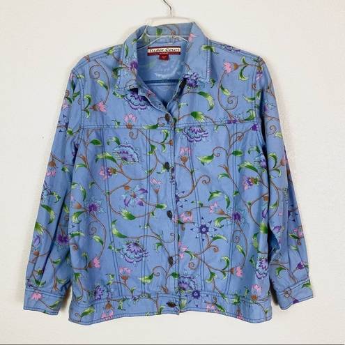 Vintage Blue  Floral Button Up Jean Shacket Jacket