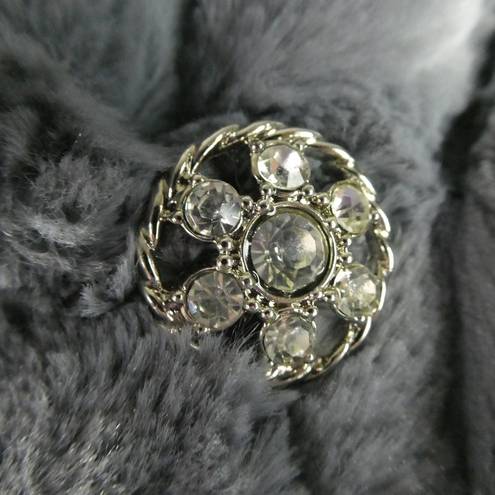 Dennis Basso Dennis by  Faux Fur Grey Coat Jacket Rhinestone Brooch Closure Large