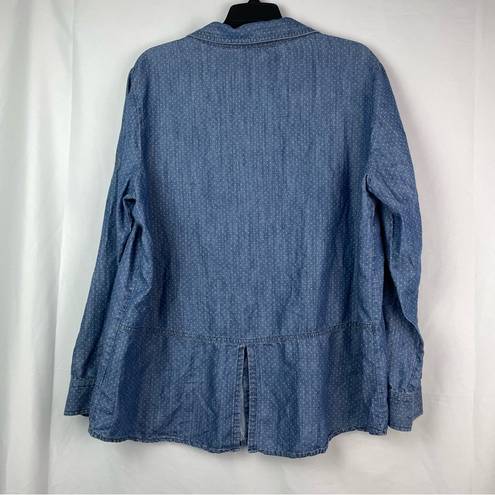 LC Lauren Conrad  Denim Shirt Women's Blue Polka Dot Button Down Chambray