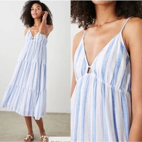 Rails  NWT Avril Gibson Stripe Midi Spaghetti Strap Linen Dress Blue/White Large