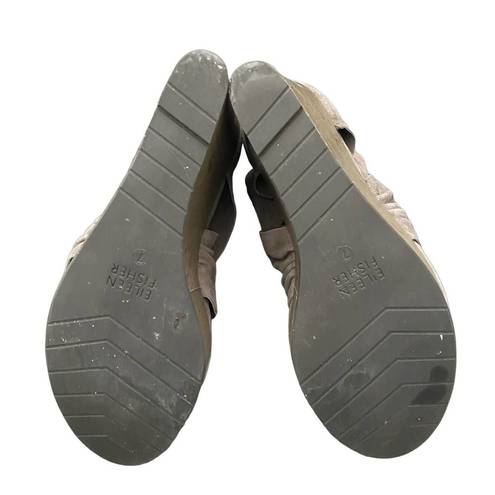 Eileen Fisher  Draw Open Toe Suede Platform Leather Wedge Sandal in Gray Size 7