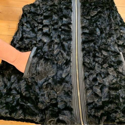 Dennis Basso  Jacket That Converts to Vest, Black Faux Fur Full Zip Women Med NWT