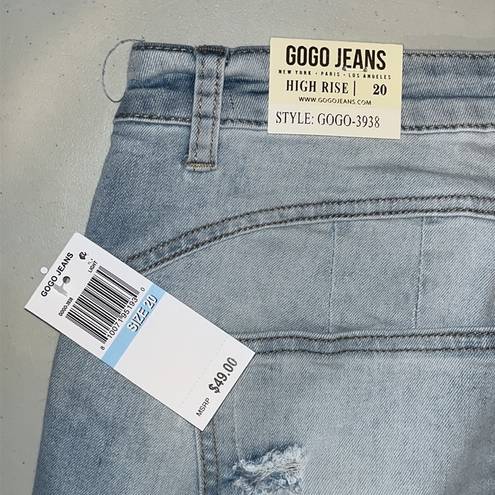 Gogo Jeans  NWT Size 20 Light Blue Wash Distressed High Rise Ankle Denim Jeans