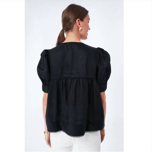 Tuckernuck  After Hours Indra Linen Puff Sleeve Blouse in Black NWT Size Small