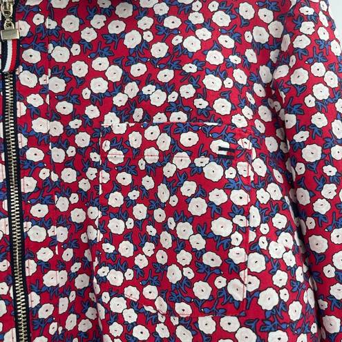 Tommy Hilfiger Floral printed Top 1/2-zip Red White Blue Tab Sleeve size medium