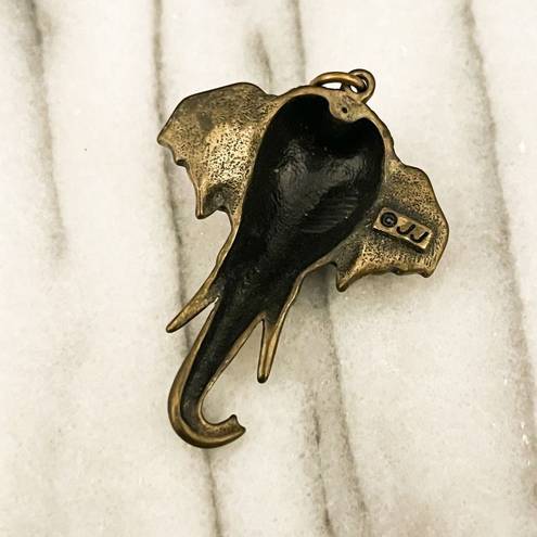 Vintage JJ Jonette Elephant Pendant Antique Bronze Gold Toned Boho