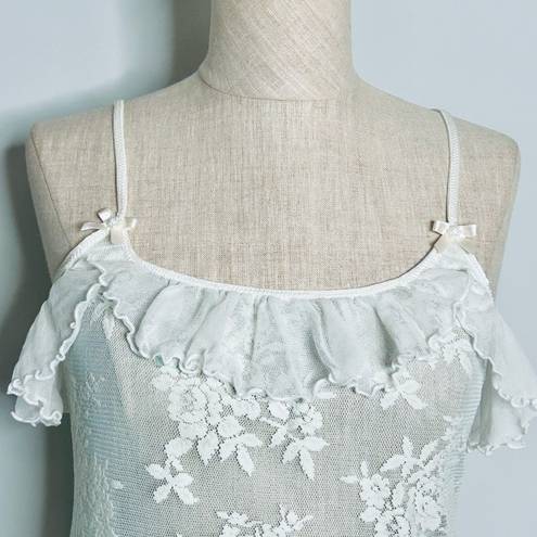 In Bloom  by Jonquil White and Teal Sheer Floral Lace Babydoll Chemise size Large