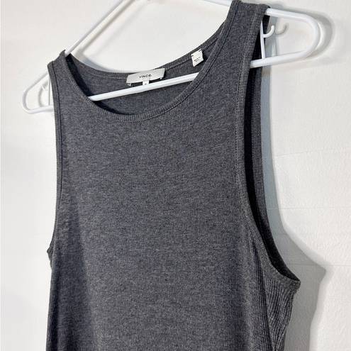 Vince  Darby Ribbed Fitted High Neck Tank Grey 067MHG Medium