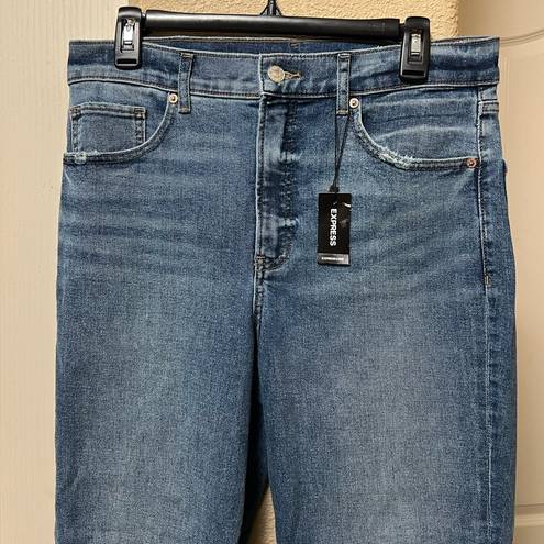 EXPRESS New!  High Waisted Medium Wash Straight Ankle Blue Jeans 10 S 10S Short