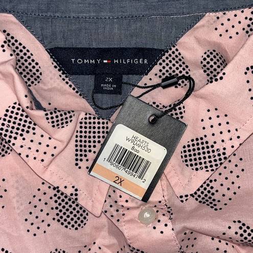 Tommy Hilfiger  NWT 2X Pink - Blue Polka Dot Heart Print Button Down Shirt Top