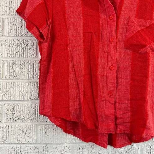 Urban Romantics  Linen Blend Size Small Cropped Button Up Red Boxy Front Pocket