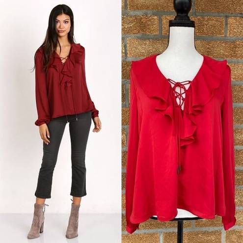 L'Academie  The Ruffle Boho Blouse Cabernet small