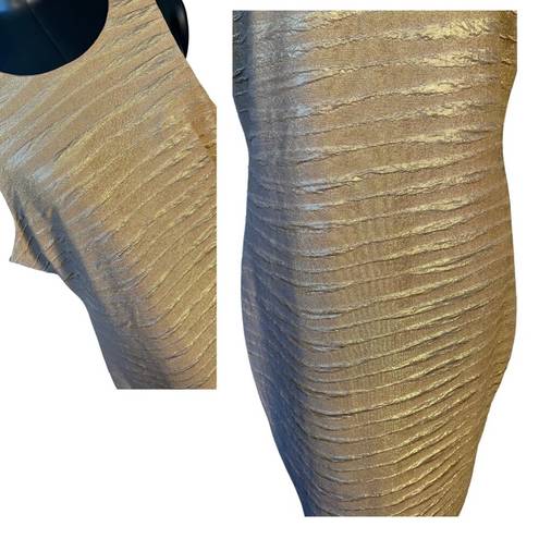 Bisou Bisou  Gold Foil Sleeveless Sheath Dress Midi Metallic Zip Closure Size 14