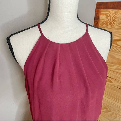 Lush Clothing Lush Burgundy Chiffon Sleeveless Pleated Blouson Mini Skater Dress Medium