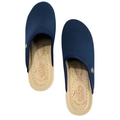 Vera Pelle FLY FLOT Blue Slide on Clogs  Leather Insole Made in Italy