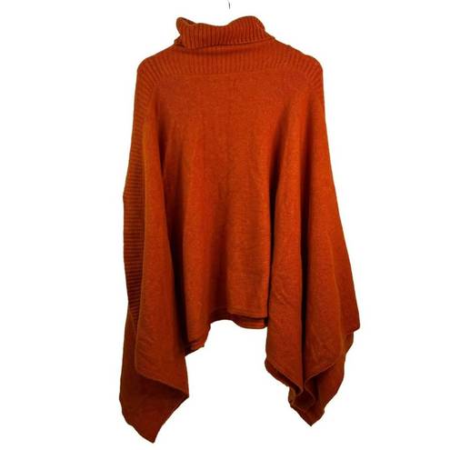 Lou & grey  Wool Blend Burnt Orange Asymmetric Poncho Turtleneck Sweater One Size