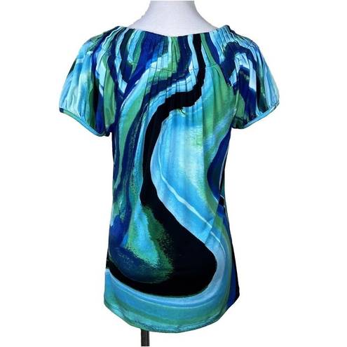 Style & Co Women's Blue Marbled Pattern Sleeveless Blouse Shirt Size SMALL