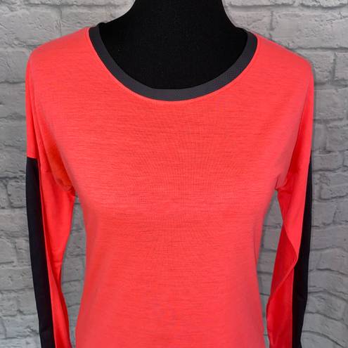 Avia women S Longsleeve Crewneck activewear top w/mesh side sleeves orange/black