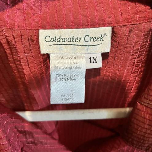 Coldwater Creek  Top Womens 1X Burgundy Textured Button Up Blouse Shirt Ladies