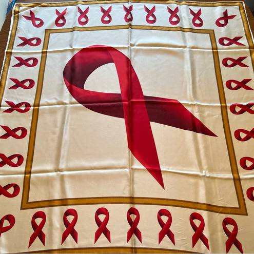 Oscar de la Renta  Vintage Silk Scarf Square AIDS Awareness Red Ribbon RARE