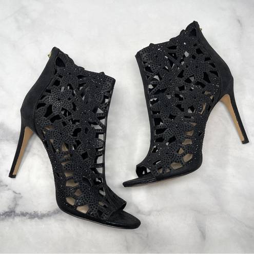 Jessica Simpson NEW  Gessina Jeweled Floral Cutout Ankle Bootie Heels Black 11