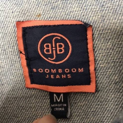 Boom Boom Jeans Embroiled denim jacket with pom poms button up fall winter size medium