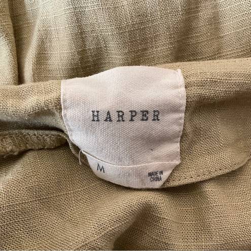 Harper  Women's Blend Blouse Tan Linen Cotton Blend Short Sleeve Puff Sleeve