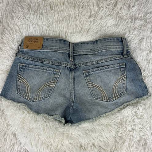 Hollister  Short-Short Low Rise Lace Pocket Raw Hem Blue Denim Jean Shorts 00 New