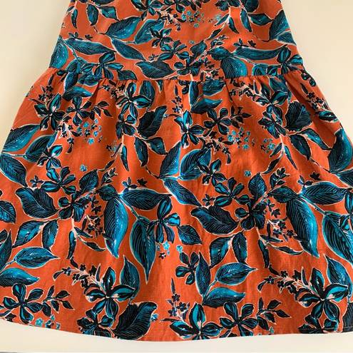 Jason Wu  Terracotta and Teal Floral Linen Blend Boho Tropical Midi Dress Small