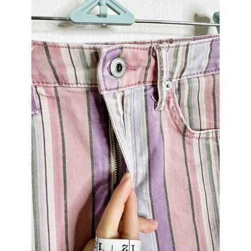 Ella Moss  High Rise Denim Mini Skirt in Rainbow Stripe Pink Purple US 27