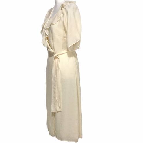 Emory park  Wrap Dress NEW Size Medium Ivory Gauze Ruffle Neck Lined Feminine NWT