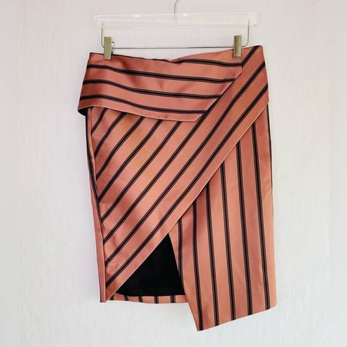 Michelle Mason  Asymmetrical Striped Copper Black Pencil Skirt Size 10 NWT