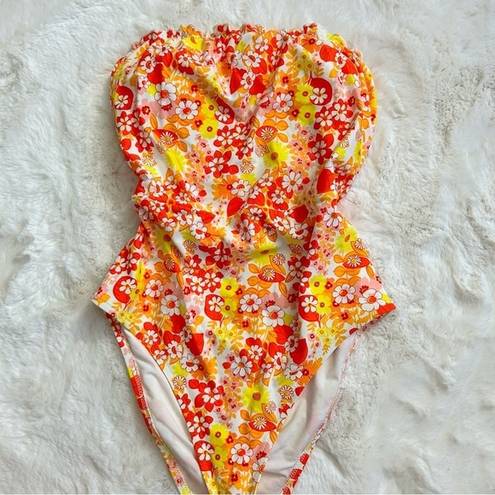 Aerie  Floral Sleeveless One Piece Warm Colored Swim Bathing Suit