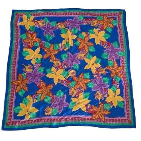 Vintage 100% silk scarf The specialty house fish/ floral print bright multicolor