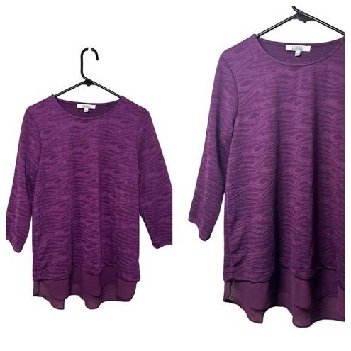 Krass&co  Ellen Tracy Purple Flowy 3/4 Sleeve Scoop Neck Ladies Blouse SZ Large