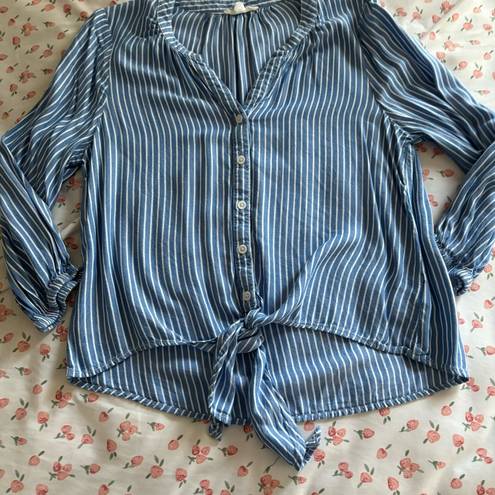 Beach Lunch Lounge Blue Striped Tie Front Flowy Blouse Size Medium