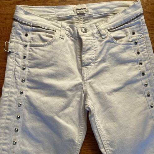 Zadig & Voltaire EUC  Stud Jeans‎ Women 26 White Elios Spikes Boyfriend Crop