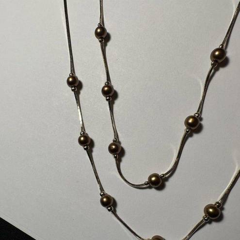 Monet  Gold Tone Brown Bead 30 Inch Chain Necklace Signed