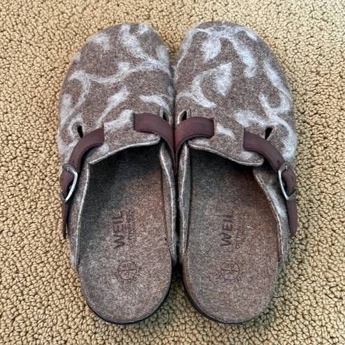Dr. Andrew Weil Orthaheel Flores Wool Mule Clogs (Sz 9) Taupe & White Vine