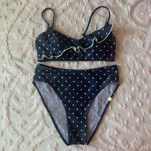 Summersalt Women’s 2  The Ruffle Marina Navy Blue White Polka Dot Bikini Set