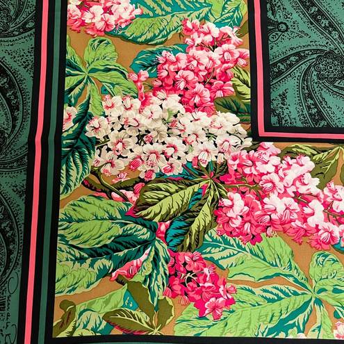 Oscar de la Renta  Vintage Square Silk Scarf Pink Floral Green Retro Designer